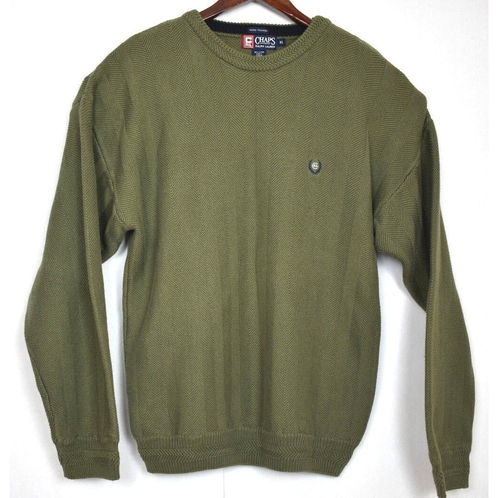 Chaps Ralph‎ Lauren Pullover Sweater Mens Hand Framed Green Crew Cotton Size XL